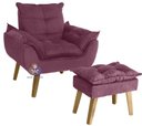 Ver imagem 2 de Kit 02 Poltrona/cadeira Decorativa e Puff Glamour com Pés Quadrado Vinho / Bordô
