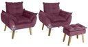 Ver imagem 1 de Kit 02 Poltrona/cadeira Decorativa e Puff Glamour com Pés Quadrado Vinho / Bordô