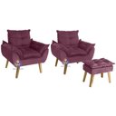 Ver imagem 1 de Kit 02 Poltrona/cadeira Decorativa e Puff Glamour com Pés Quadrado Vinho / Bordô