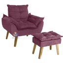 Ver imagem 2 de Kit 02 Poltrona/cadeira Decorativa e Puff Glamour com Pés Quadrado Vinho / Bordô