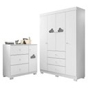 Ver imagem 1 de Jogo De Quarto Infantil Guarda Roupa 4 Portas E Cômoda 3 Gavetas Amora P04 Branco - Mpozenato