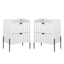 Ver imagem 1 de Kit 2 Mesas de Cabeceira para Quarto Mdf Branco com 2 Gavetas Laqueadas Riscada 45cm Pé Metal Preto