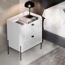 Ver imagem 4 de Kit 2 Mesas de Cabeceira para Quarto Mdf Branco com 2 Gavetas Laqueadas Riscada 45cm Pé Metal Preto