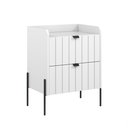 Ver imagem 6 de Kit 2 Mesas de Cabeceira para Quarto Mdf Branco com 2 Gavetas Laqueadas Riscada 45cm Pé Metal Preto