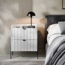 Ver imagem 2 de Kit 2 Mesas de Cabeceira para Quarto Mdf Branco com 2 Gavetas Laqueadas Riscada 45cm Pé Metal Preto