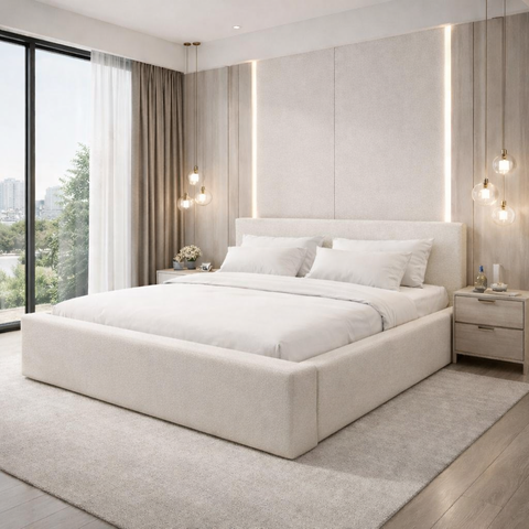 Cama Casal Cabeceira Quarto Requinte Alto Padrão Sofisticado:linho Off White