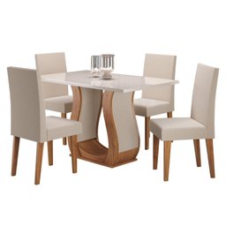 Conjunto Sala de Jantar Mesa Inovare 120x80cm Tampo Vidro/MDP com 4 Cadeiras Venus Linho - 2