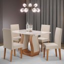 Ver imagem 1 de Conjunto de Sala de Jantar com Mesa 120x80cm Tampo em Vidro e 4 Cadeiras Cor Mel/Off White Inovare Bege
