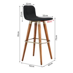 Kit 3 Banquetas Altas Luxo Linea Aço Champanhe Linho Preto Base Carvalho - 5
