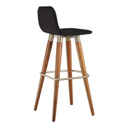 Kit 3 Banquetas Altas Luxo Linea Aço Champanhe Linho Preto Base Carvalho - 4