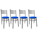 Ver imagem 1 de Conjunto 4 Cadeiras Jantar de Metal Preto e Assento Estofado Azul