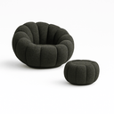 Ver imagem 1 de Kit Poltrona Decorativa Concha C/Almofada e Puff Boucle Cinza Escuro Abobora  - Montanaris Decor