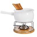 Ver imagem 1 de Conjunto Fondue Ceramica 11 Peças Panela Fogareiro Garfo Bambu Queijo Chocolate Vinho Frio Inverno C