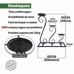 Floreira de Chão Artesanal Rústica para 3 Vasos de Flor - 2