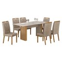 Ver imagem 1 de Mesa de Jantar Júlia 180x90cm Cinamomo Off White com 6 Cadeiras Lara Linho Bege - Valdemóveis