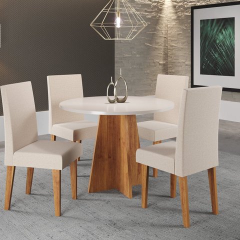 Mesa de Jantar Redonda Spirit 90x90cm com 4 Cadeiras Venus Bege/Mel/Blonde/Bronze