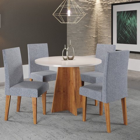 Mesa de Jantar Redonda Spirit 90x90cm com 4 Cadeiras Venus Cinza/Mel/Blonde/Inox