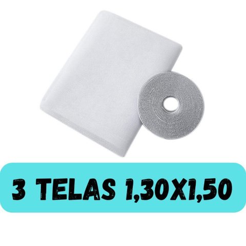 Tela Mosquiteira Kit 3 Anti-Inseto Janela 130x150cm Poliéster Branco com Velcro Autocolante Oem