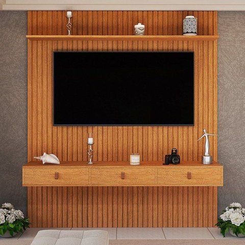 Painel para TV até 55 Polegadas Ripado MDF 250CMX184CM Royale Naturale Yescasa