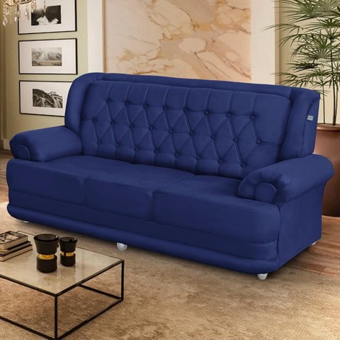 Sofá 2,00m 3 Lugares Suede Filadélfia Azul