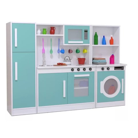 Mini Cozinha Infantil Lúdica C/ Armário Geladeira Lavanderia:menta