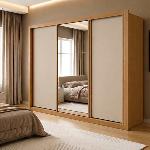 Guarda Roupa Casal com Espelho 3 Portas de Correr e 6 Gavetas 242cm Premium Jade
