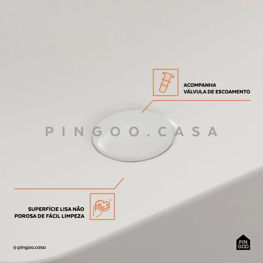 Cuba de Apoio para Banheiro Retangular Slim Louça Cerâmica 50,5 Cm Fluorita Pingoo.casa - Branco - 5