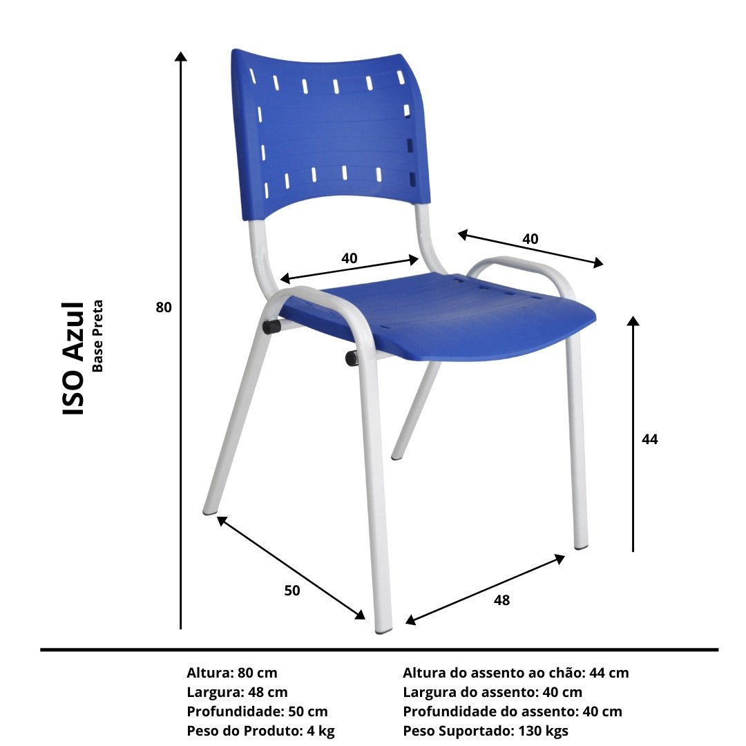 Jogo Mesa Redonda para Restaurante Comércio com 4 Cadeiras Iso Azul Base Branca Ecomhome - 12