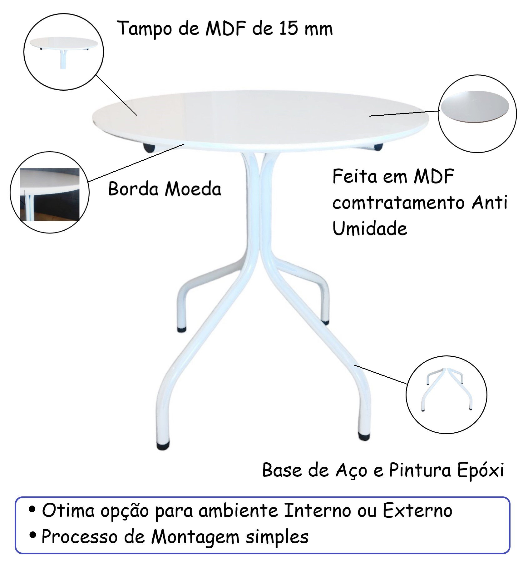 Jogo Mesa Redonda para Restaurante Comércio com 4 Cadeiras Iso Azul Base Branca Ecomhome - 6