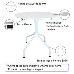 Jogo Mesa Redonda para Restaurante Comércio com 4 Cadeiras Iso Azul Base Branca Ecomhome - 4