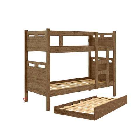 Beliche c/Cama Auxiliar Jaspe Fênix Treliche em MDF Castanho