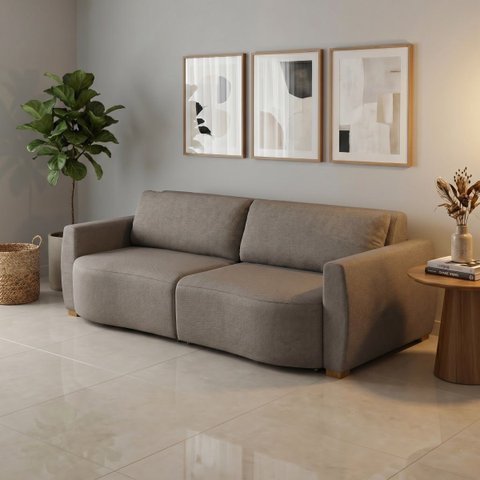 Sofá Cama Retrátil Itália 4 Lugares Design Orgânico em Linho Sala de Estar - 200 Cm