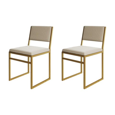 Kit 2 Cadeiras Industrial Isa Veludo Base Dourado para Mesa Sala Jantar Cozinha Decor - Dourado/bege
