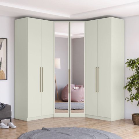 Guarda Roupa Modulado de Canto Closet c/ Espelho 6 Portas 3 Gavetas Seletto Henn