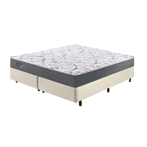 Cama Box Queen Size 158x198 Courino Linho Areia com Colchão Mola Ensacada