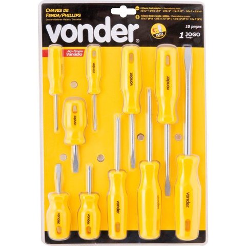 Jogo Chave Fenda e Philips Cromo Vanádio C/ 10 Peças Vonder