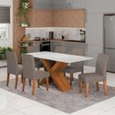 Ver imagem 2 de Conjunto de Mesa Sala de Jantar Tampo com Vidro 1,80m Grécia 6 Cadeiras Trieste Dobuê Madeirado/