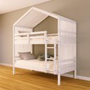 Ver imagem 2 de Beliche Solteiro Casinha com Cortina Madeira Maciça Branco Megamobilia