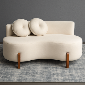 Sofá Decorativo Curvo Orgânico Living Boucle Bege - Montanaris Decor