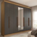 Ver imagem 1 de Guarda-roupa Casal Ele e Ela 8 Portas 4 Gavetas com Espelho Chumbo/cinamomo - Panorama Móveis