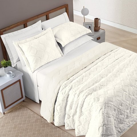 Cobre Leito Aveline Solteiro 02 Peças - Off White Bia Enxovais