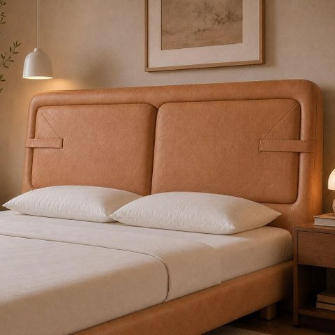 Cabeceira Queen Yun Madeira de Eucalipto Courino Caramelo Sallar Home 174cm