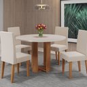 Ver imagem 1 de Mesa de Jantar Chiara Redonda 90x90cm com 4 Cadeiras Venus Mel/Off White