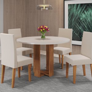 Mesa de Jantar Chiara Redonda 90x90cm com 4 Cadeiras Venus