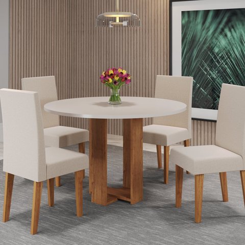 Mesa de Jantar Chiara Redonda 90x90cm com 4 Cadeiras Venus