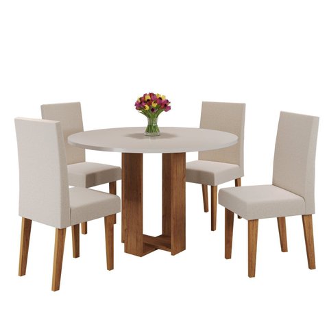 Mesa de Jantar Chiara Redonda 90x90cm com 4 Cadeiras Venus
