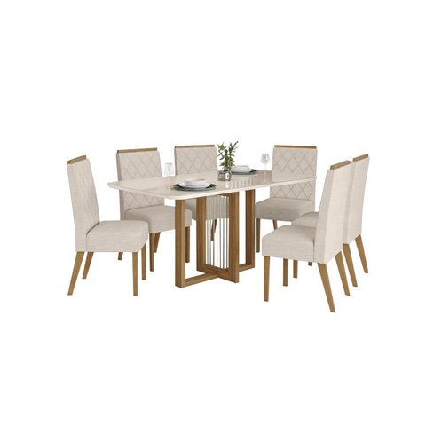 Mesa Jantar Natali 160 6 Cadeiras Nina Linho - Henn