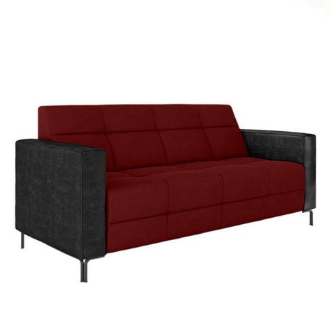 Sofá Living Decorativo Houston 2 Lugares 160cm Pés em Metal Veludo/ Pu Bordô/ Preto G33 - Gran Belo