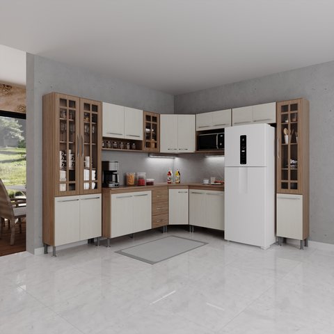 Cozinha Completa Fidelitá Paris 9 Peças 515cm 20 Portas 3 Gavetas com Tampo