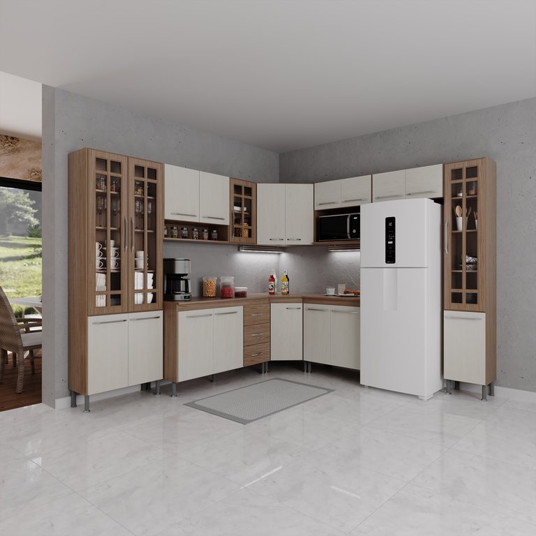 Cozinha Completa Fidelitá Paris 9 Peças 515cm 20 Portas 3 Gavetas com Tampo